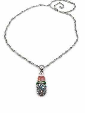 Silver Tone Multicolor Crystal Flip-Flop Pendant Necklace with Silver Chain